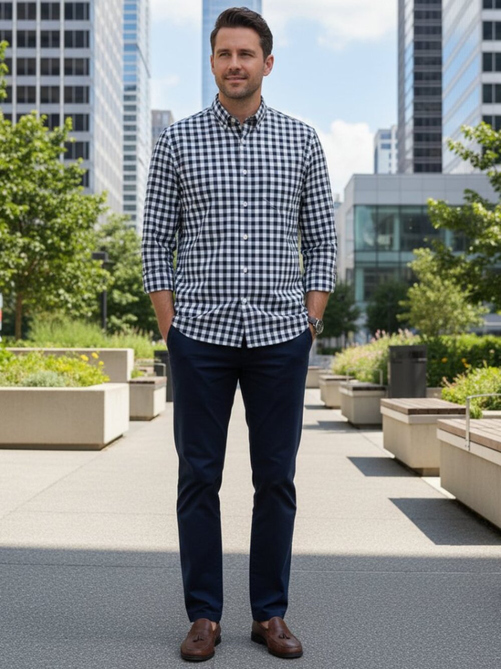 J Crew XXL Men's Button Shirt Black White Plaid Long Sleeve Secret Wash Slim Fit